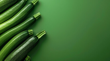 Wall Mural - Fresh Zucchini on Vibrant Green Background - Organic Produce Concept Stock Photo