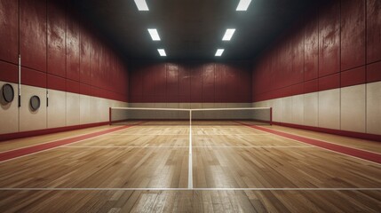 Wall Mural - A tennis court with wooden floors and red walls
