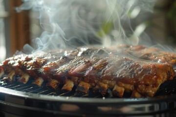 Wall Mural - A close-up shot of a grill with smoke emerging from it