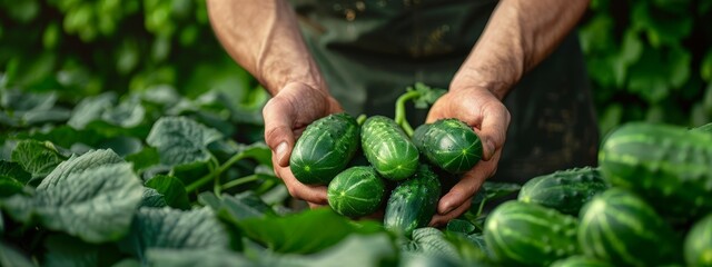  A tight shot of a person clutching a collection of green peppers against a backdrop of lush, green plantations teeming with leafy foliage