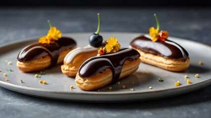 Wall Mural - Beautiful eclairs on a plate