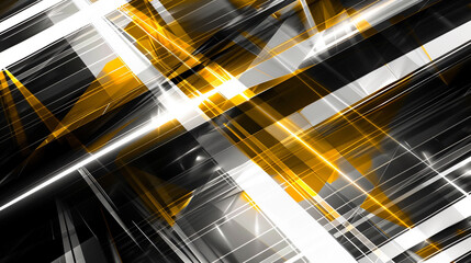 Wall Mural - yellow, black and white glowing abstract geometric lines. powerpoint and business background.