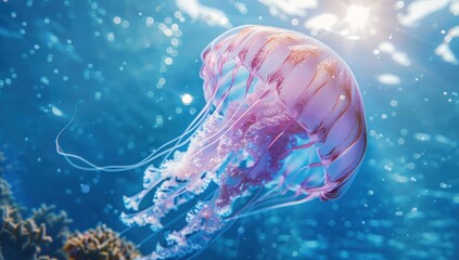 A jellyfish is swimming in the ocean. Generate AI image