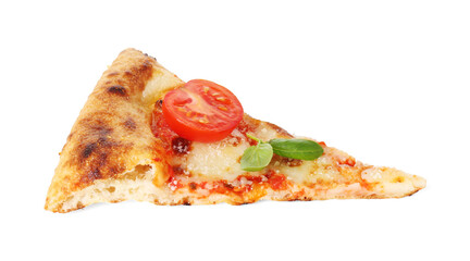 Wall Mural - Piece of delicious Margherita pizza isolated on white