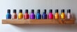 © ธนากร บัวพรหม - Bright nail polish bottles organized on a wooden shelf, white background, beauty fashion art concept, detailed, colorful and modern 8K , high-resolution, ultra HD,up32K HD
