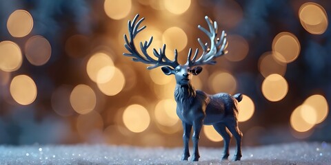 Canvas Print - Beautiful and friendly Christmas reindeer on bokeh background. Generative AI