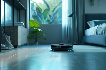 Robotic vacuum cleaner in a nighttime setting