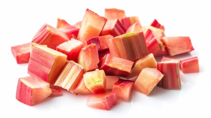 Wall Mural - Cut rhubarb pieces isolated on a white background