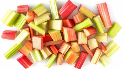 Wall Mural - Cut rhubarb pieces isolated on a white background