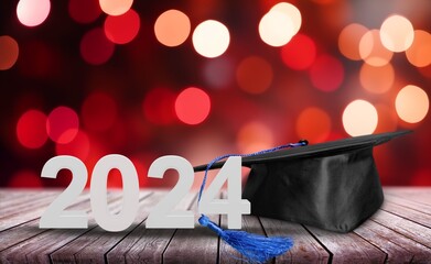 Canvas Print - 2024 class concept with graduation cap and lights