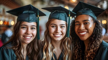 Diverse Female Graduates in Caps Celebrating Educational Achievement