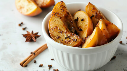 Wall Mural - Sweet and Spiced Roasted Quince with Cinammon and Cloves - Gourmet Dessert Concept Stock Photo