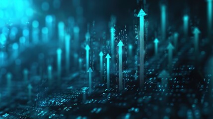 Digital arrows and binary code rising