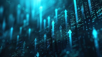 Array of digital arrows soaring in a virtual environment