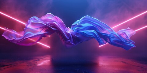 Wall Mural - A purple and pink fabric is floating in the air. Generate AI image