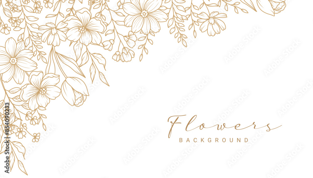 Golden flower frame. Corner. Luxury pattern with a bouquet of flowers ...