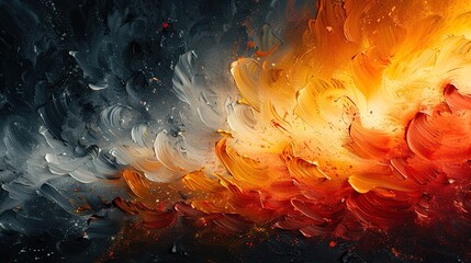 Wall Mural - A painting of a fiery explosion with a dark background