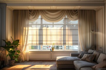 Wall Mural - A warm and inviting living room filled with furniture and natural light from a large window