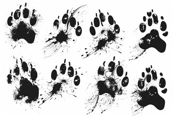 Wall Mural - Paw footprint icon, animal foot print, dog graffiti spray step, wolf trail, bear trace silhouette, paw footprint