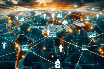Aufkleber - Global digital network with interconnected data points, representing futuristic technology and innovative communication systems, Generative AI