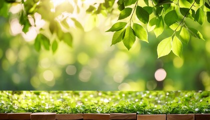 Wall Mural - beautiful natural spring summer defocused background with fresh lush foliage and bokeh in nature