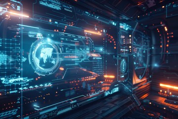 Aufkleber - Detailed and complex futuristic computer interface with numerous data points