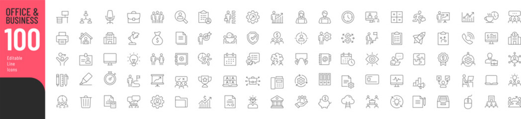 Office and Business Editable Icons set. Vector illustration in modern thin line style of business related icons: teamwork, documents, devices, and more. Pictograms and infographics for mobile apps.
