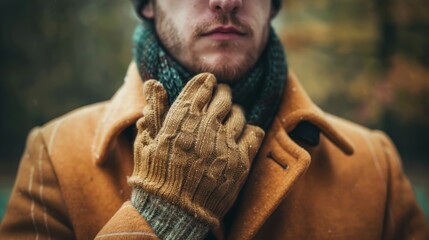 Man in autumn attire with gloves