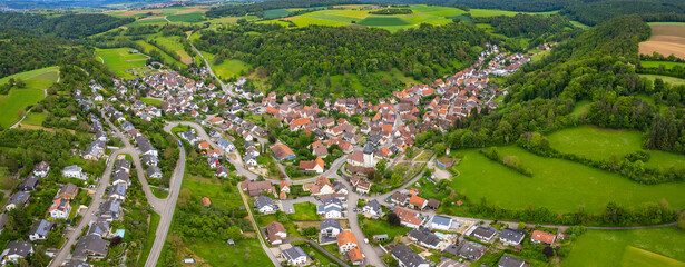 Wall Mural - Aerial panorama view of the old village Iptingen in Germany on a sunny day in spring	