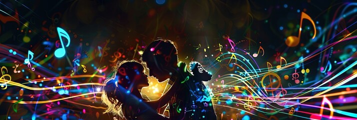 couple dancing in colorful abstract background design