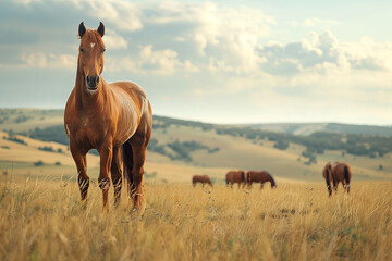 Horse standing in a wide meadow.