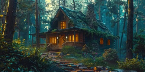 Wall Mural - cozy, cabin in the wood