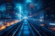 © ChaoticMind - A vibrant cyberpunk cityscape at night, showcasing a neon-lit train moving through a futuristic city