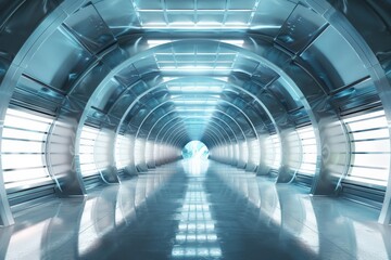 Aufkleber - A sleek, modern tunnel bathed in cool blue light, suggesting ideas of modernity, travel, and futuristic architecture
