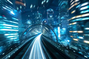 Aufkleber - A high-speed train whizzes through a dynamic, futuristic tunnel, signifying speed and modern transportation