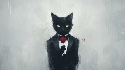 Whimsical Feline Gentleman with a Rose Generative AI