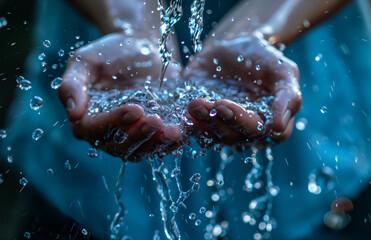 Wall Mural - A person is holding their hands under a faucet