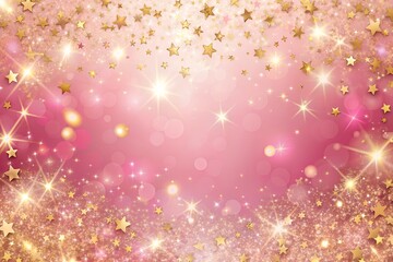 Wall Mural - Golden sparkles on pink pastel trendy background. Festive backdrop for your projects.