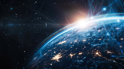 Wall Mural - Illuminated network over planet Earth at night