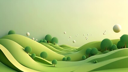 Green paper cut landscape with hills and mountain curves