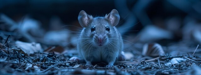 Wall Mural -  A tight shot of a small rodent among long blades of grass, surrounded by others in the background