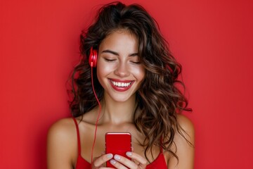 Poster - Jeune femme avec téléphone mobile 