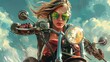 © jechm - Powerful Illustration of Woman Riding Motorcycle. Biker independence woman
