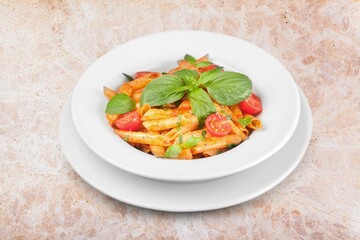 Canvas Print - Tasty fresh pasta noodles dish with sauce and cheese