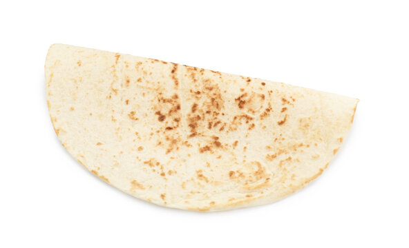 One tasty homemade tortilla isolated on white, top view