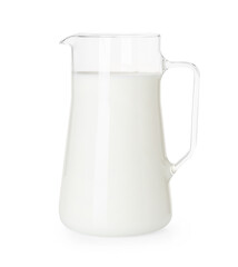 Sticker - Glass jug with fresh milk isolated on white