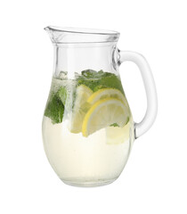 Wall Mural - Refreshing lemonade with mint in jug isolated on white