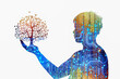 © STOCK PHOTO 4 U - Silhouette of Person Holding Tree with Circuit Board Pattern Symbolizing Technology and Nature Integration