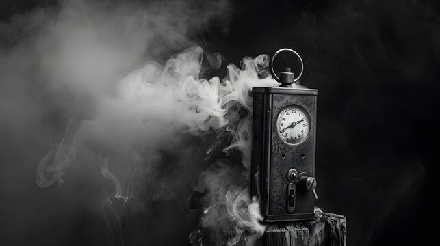 A high contrast image depicting a timebomb with smoke