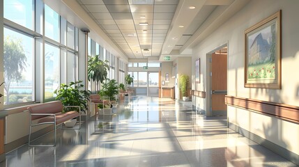 Wall Mural - a hospital interior suffused with gentle, natural light, ideal for fostering a calming environment conducive to healing